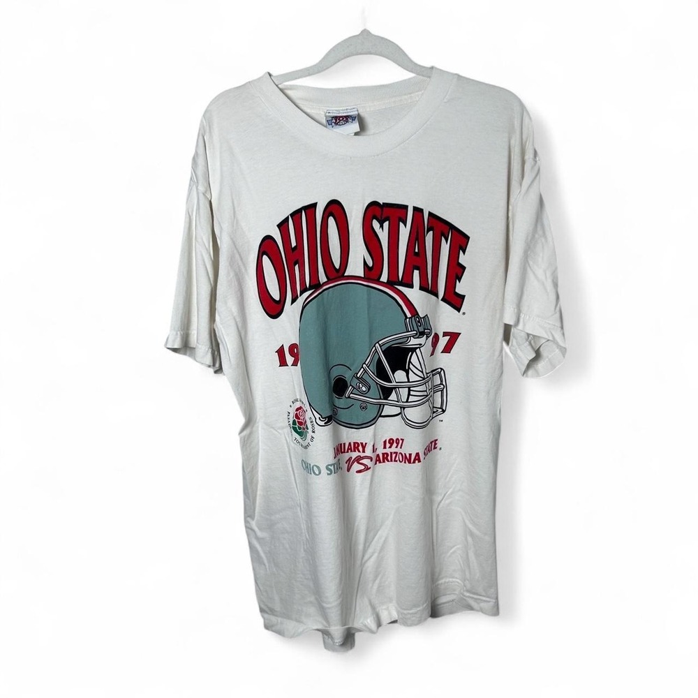 Ohio State Buckeyes 1997 Rose Bowl T-shirt with blue football helmet graphic